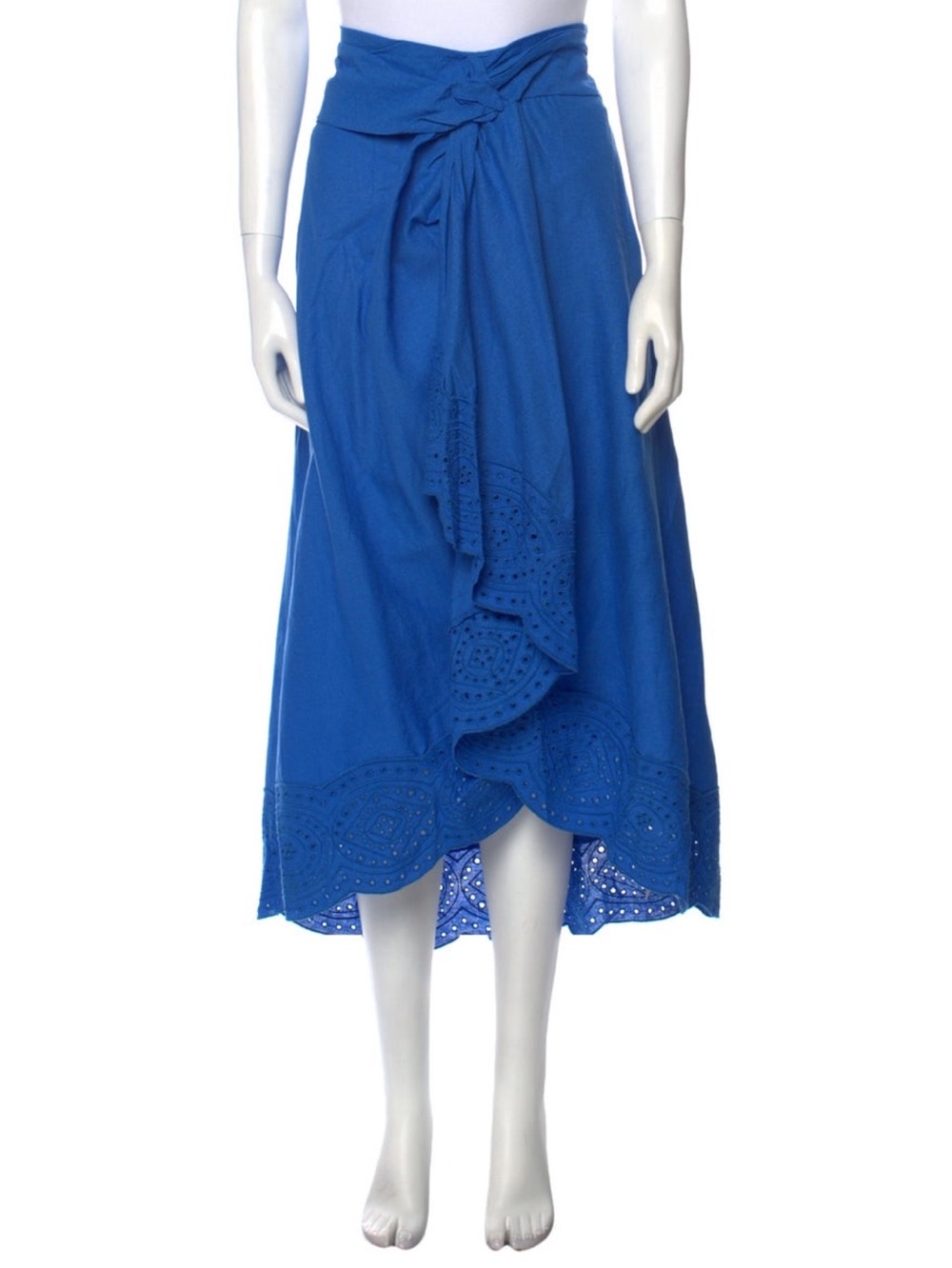 Jason Wu Blue Knot Front Linen Blend Midi Skirt Size 10